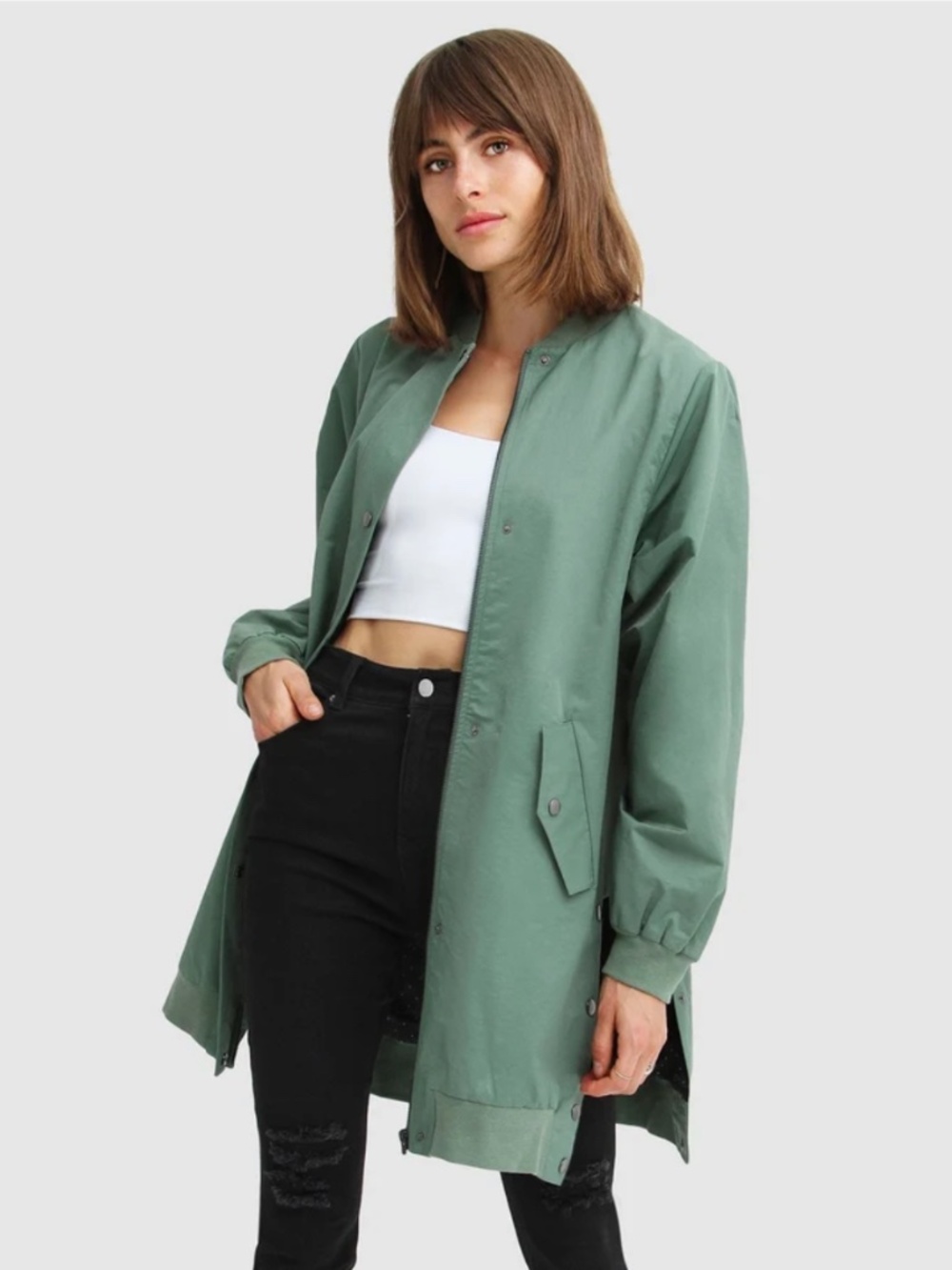 Belle & Bloom Chasing You Long Bomber Jacket